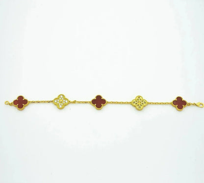 [CharmAmor] CLOVER 5 MOTIF RED CORNELIAN BRACELET COLLECTION