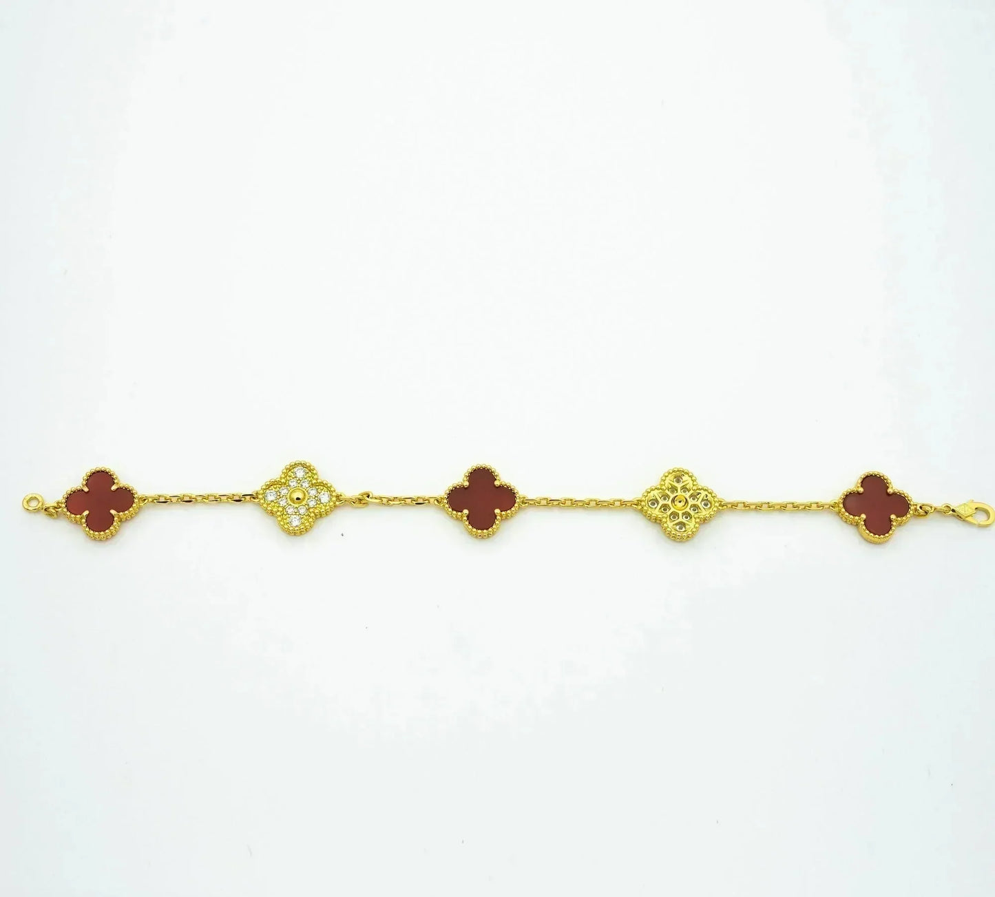 [CharmAmor]CLOVER 5 MOTIFS CARNELIAN DIAMOND BRACELET