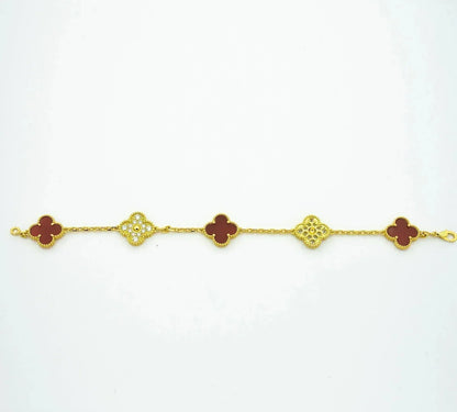 [CharmAmor]CLOVER 5 MOTIFS CARNELIAN DIAMOND BRACELET