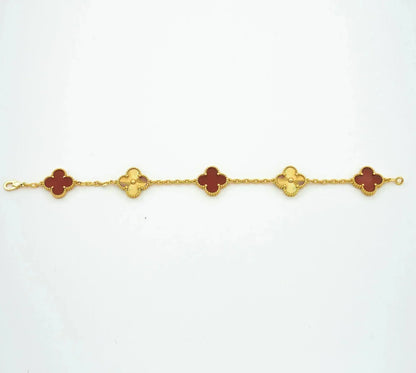 [CharmAmor]CLOVER  5 MOTIFS CARNELIAN GOLD BRACELET