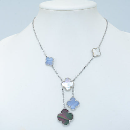 [CharmAmor]CLOVER MOP CHALCEDONY NECKLACE SILVER 6 MOTIF