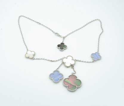 [CharmAmor]CLOVER MOP CHALCEDONY NECKLACE SILVER 6 MOTIF