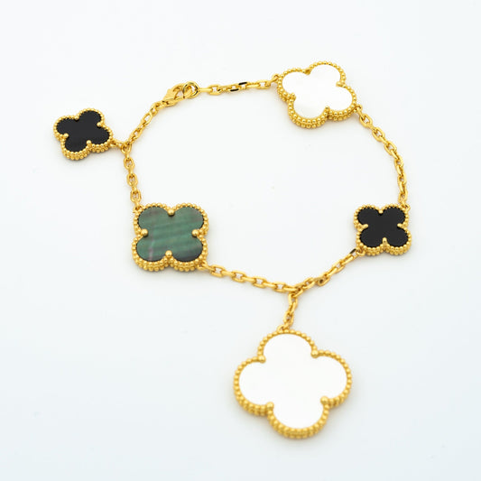 [CharmAmor]CLOVER BRACELET 5 MOTIFS ONYX MOP