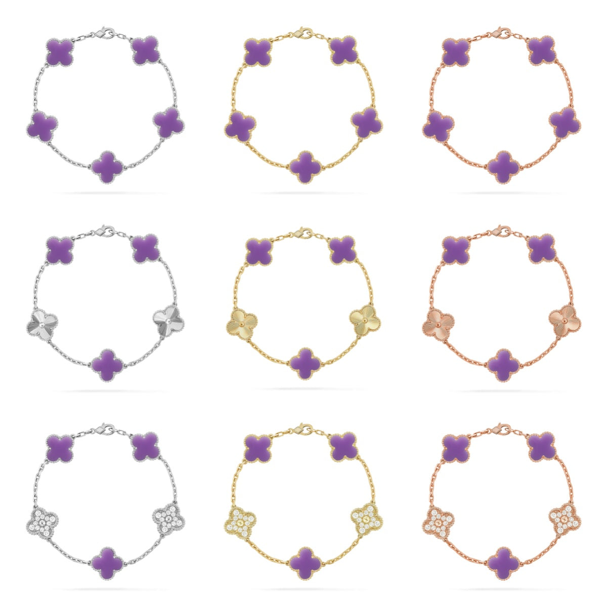 [CharmAmor] CLOVER 5 MOTIF LIGHT PURPLE BRACELET COLLECTION