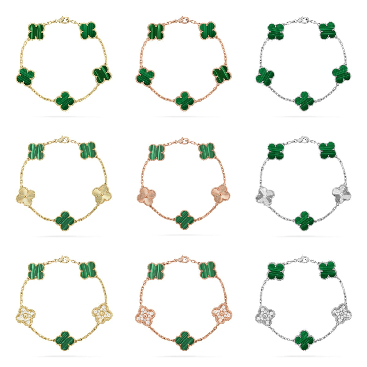 [CharmAmor] CLOVER 5 MOTIF MALACHITE BRACELET COLLECTION