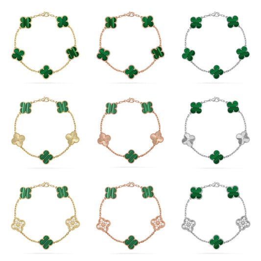 [CharmAmor] CLOVER 5 MOTIF MALACHITE BRACELET COLLECTION