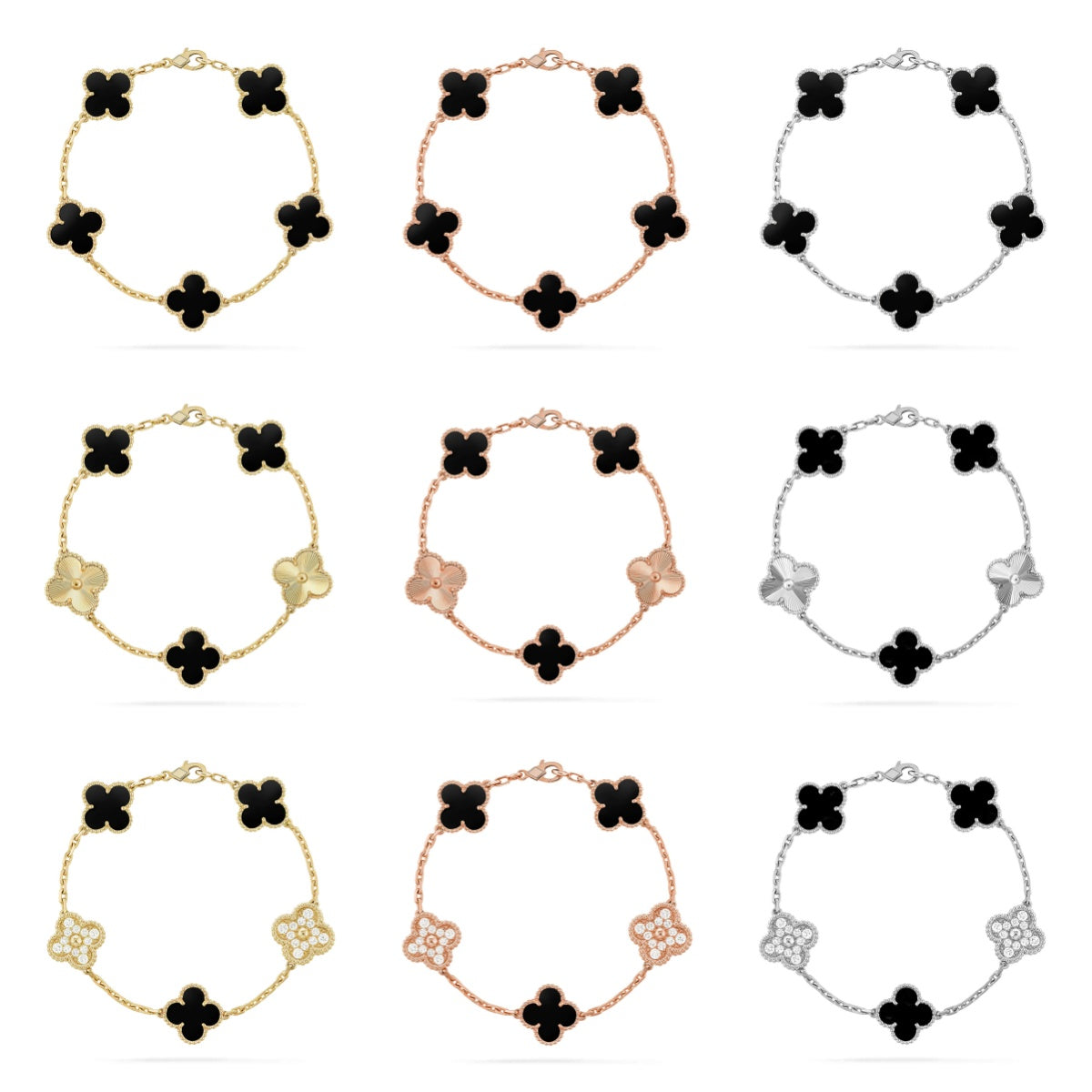 [CharmAmor] CLOVER 5 MOTIF ONYXS BRACELET COLLECTION