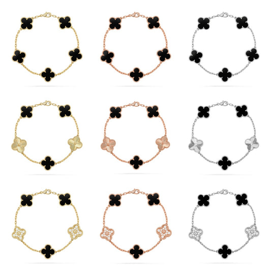 [CharmAmor] CLOVER 5 MOTIF ONYXS BRACELET COLLECTION