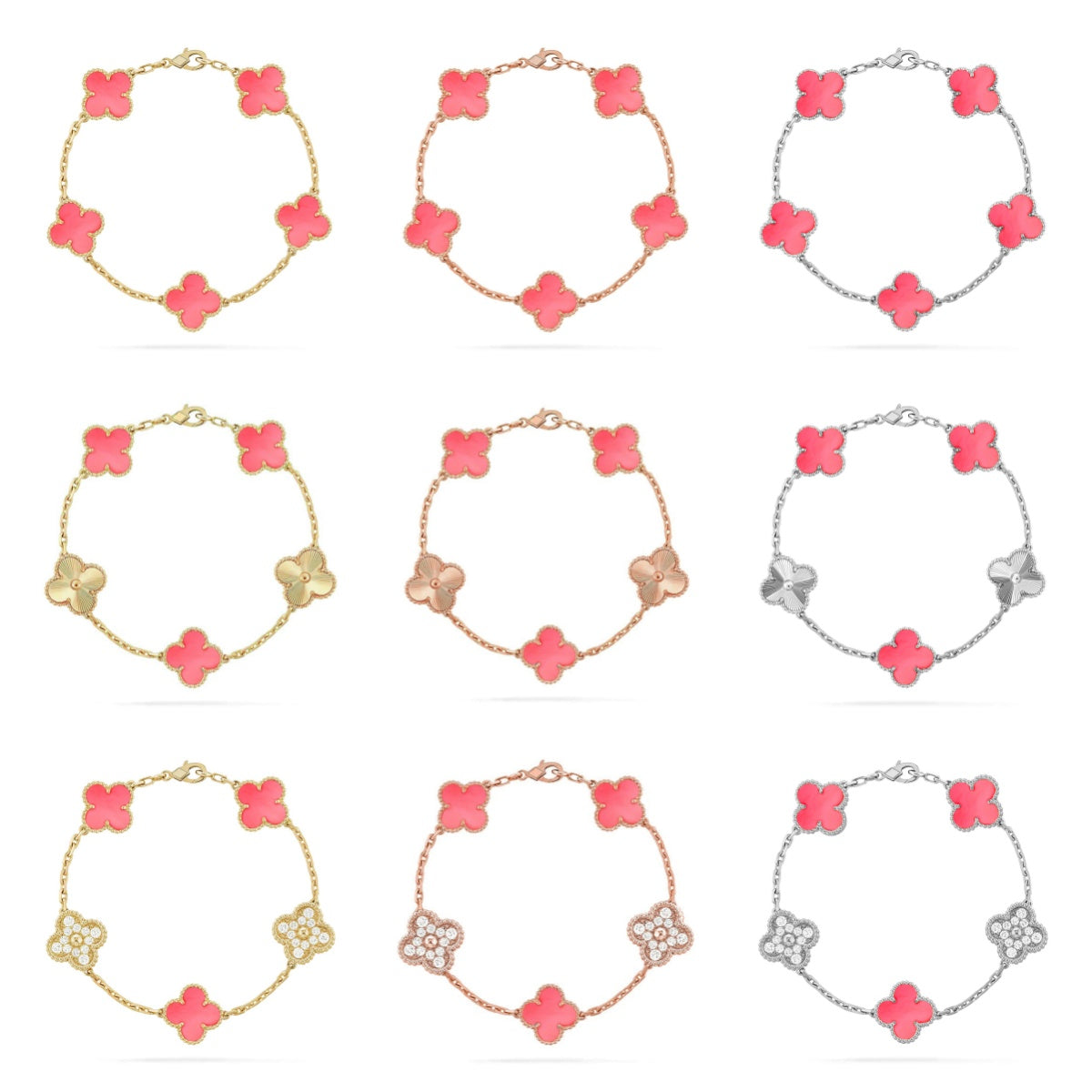 [CharmAmor] CLOVER 5 MOTIFS  PINK MOP BRACELET COLLECTION