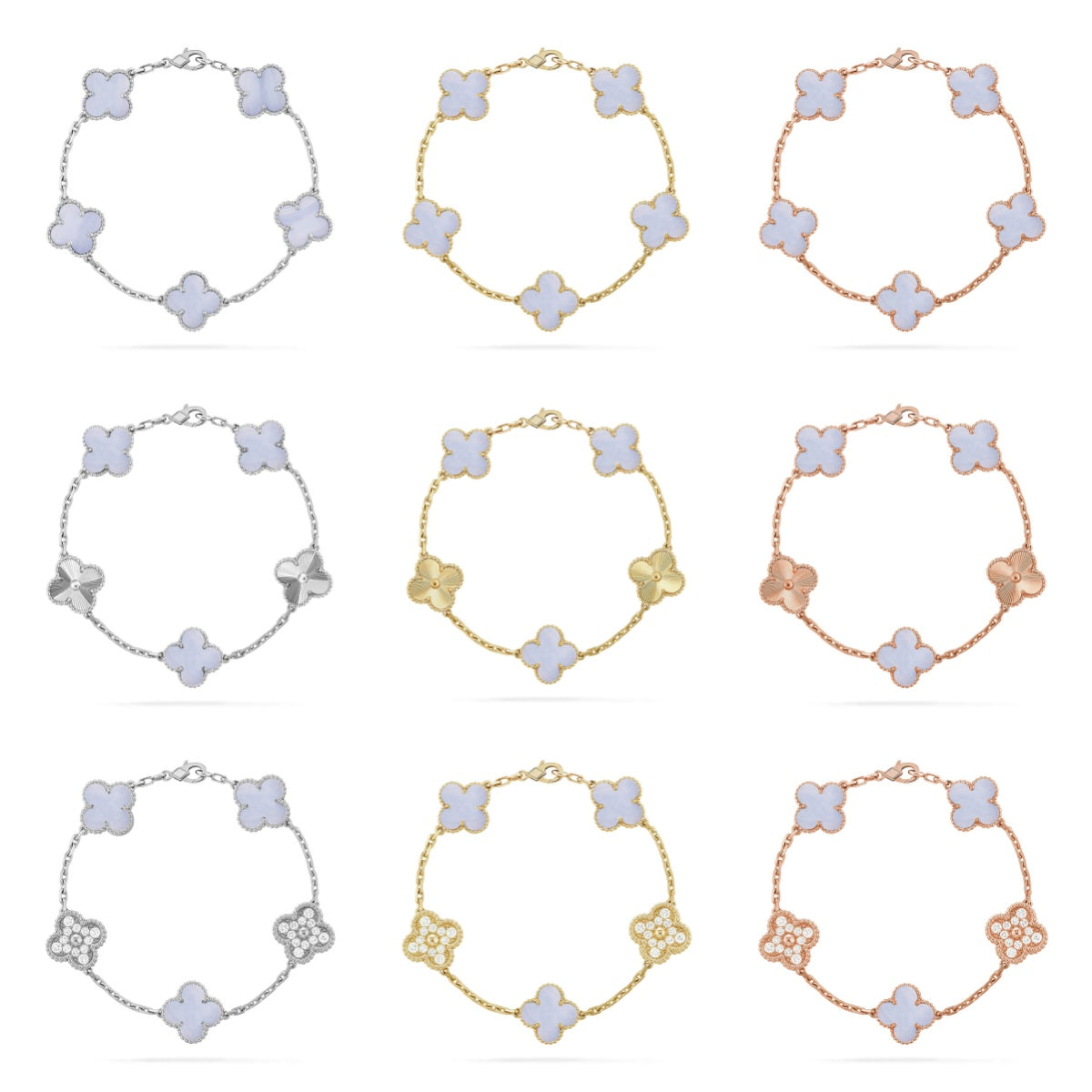 [CharmAmor] CLOVER 5 MOTIF PURPLE CHALCEDONY BRACELET COLLECTION