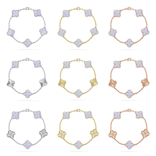 [CharmAmor] CLOVER 5 MOTIF PURPLE CHALCEDONY BRACELET COLLECTION