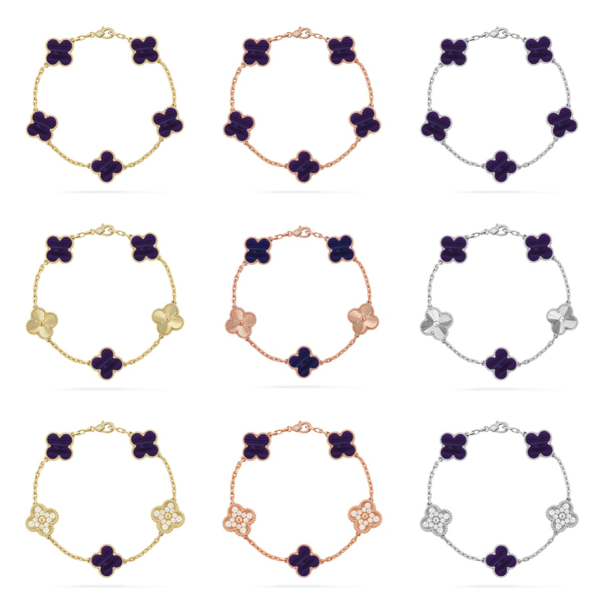 [CharmAmor] CLOVER 5 MOTIF PURPLE STRIPES BRACELET COLLECTION
