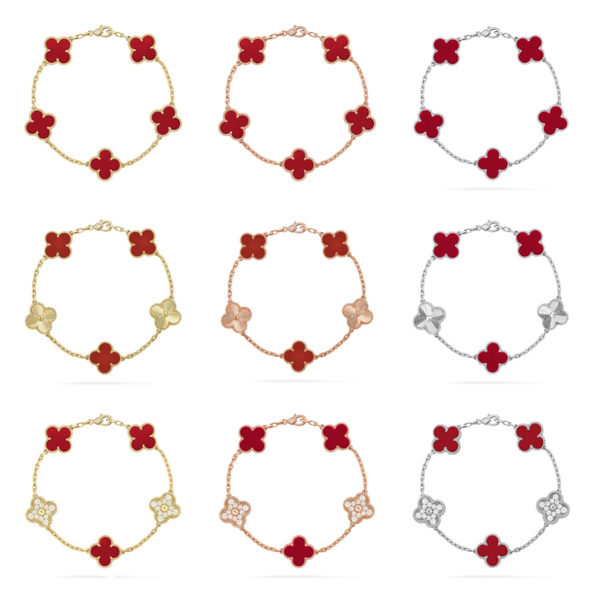 [CharmAmor] CLOVER 5 MOTIF RED CORNELIAN BRACELET COLLECTION
