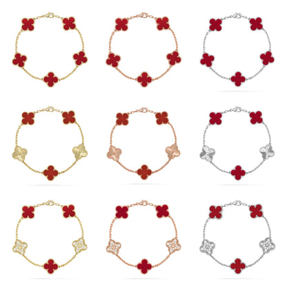[CharmAmor] CLOVER 5 MOTIF RED CORNELIAN BRACELET COLLECTION