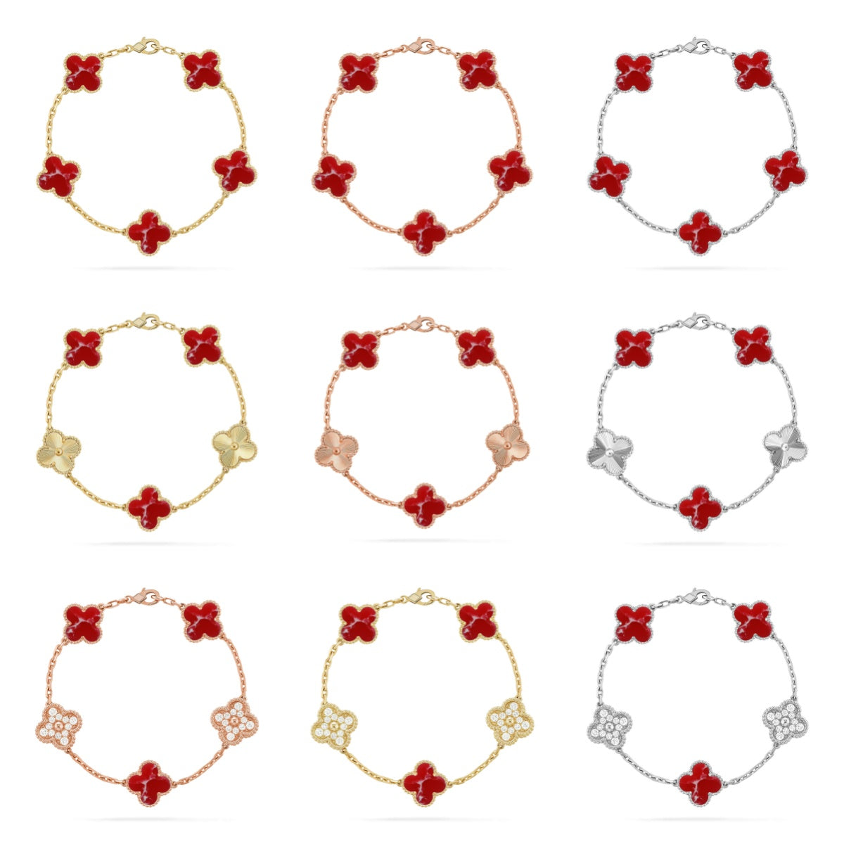 [CharmAmor] CLOVER 5 MOTIF RED PATTERN BRACELET COLLECTION