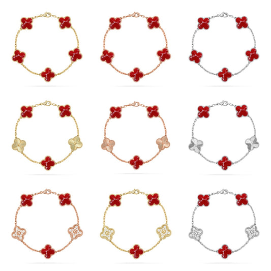 [CharmAmor] CLOVER 5 MOTIF RED PATTERN BRACELET COLLECTION