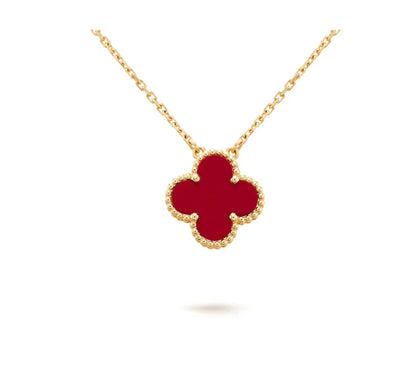 [CharmAmor]CLOVER 15MM CARNELIAN SINGLE FLOWER NECKLACE