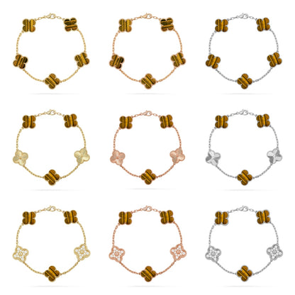 [CharmAmor] CLOVER 5 MOTIFS TIGER EYE BRACELET COLLECTION