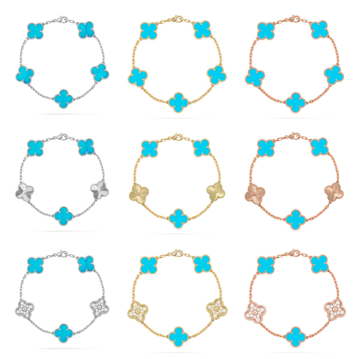 [CharmAmor] CLOVER 5 MOTIF TURQUOISE BRACELET COLLECTION