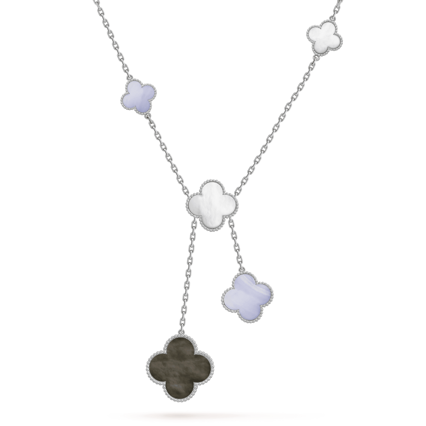 [CharmAmor]CLOVER MOP CHALCEDONY NECKLACE SILVER 6 MOTIF
