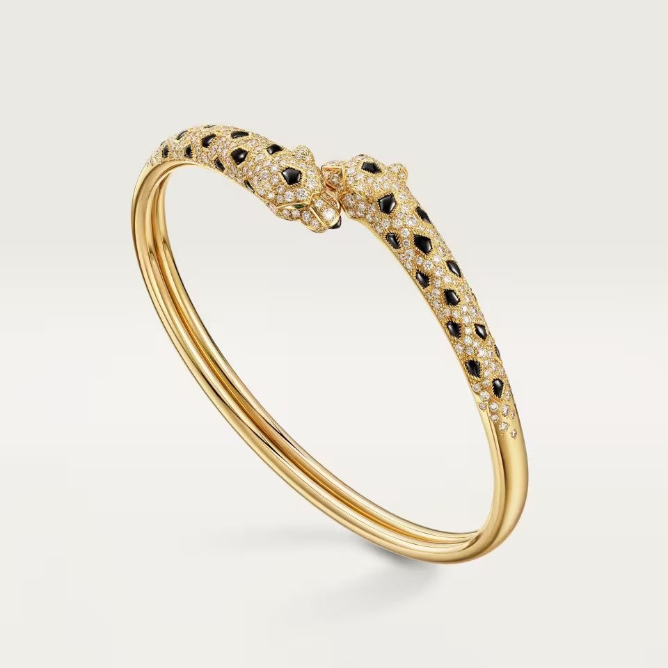 [CharmAmor]PANTHERE DOUBLE HEADED HALF DIAMOND OPEN BRACELET