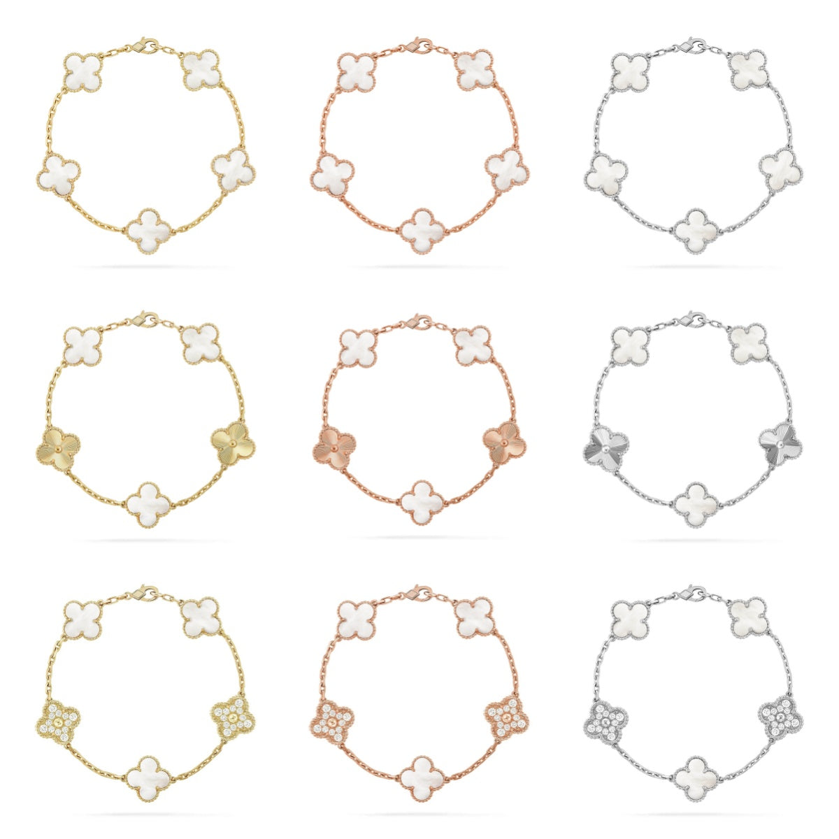 [CharmAmor] CLOVER WHITE PEARL MOP 5 MOTIF BRACELET COLLECTION