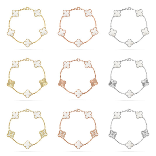 [CharmAmor] CLOVER WHITE PEARL MOP 5 MOTIF BRACELET COLLECTION