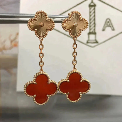 [CharmAmor]CLOVER 2 MOTIF  LASER CARNELIAN EARRINGS