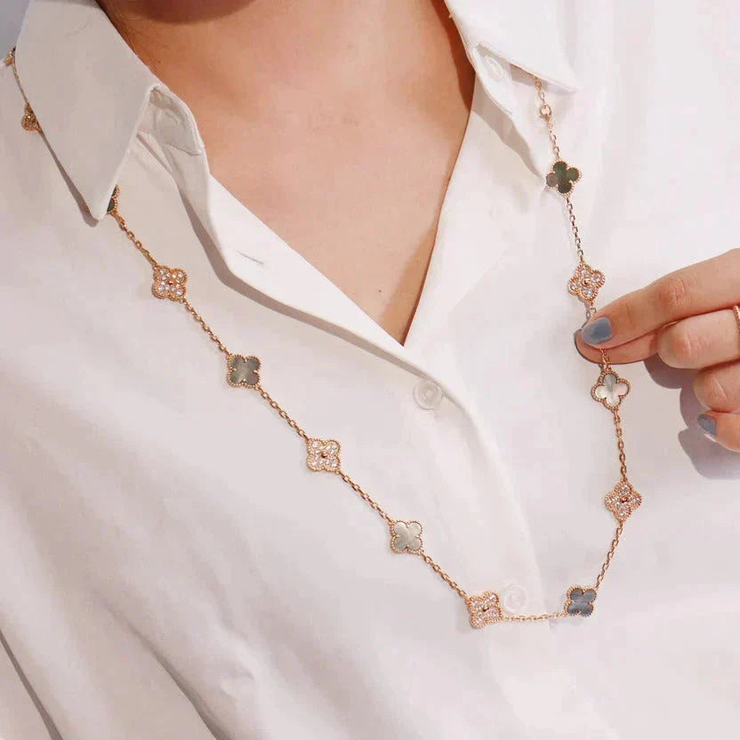 [CharmAmor]CLOVER 20 MOTIFS DARK MOP DIAMOND  NECKLACE
