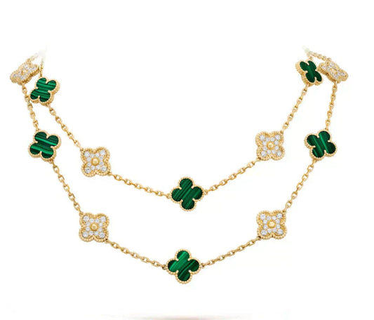 [CharmAmor]CLOVER 20 MOTIFS MALACHITE DIAMOND NECKLACE