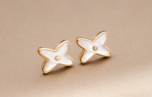 [CharmAmor]JEUX DE WHITE MOP ROSE GOLD DIAMOND EARRINGS