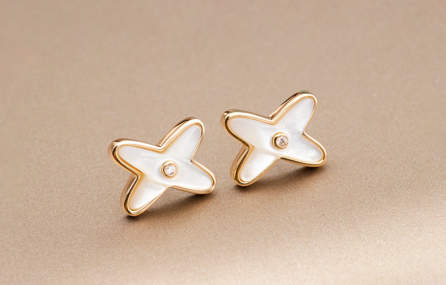 [CharmAmor]JEUX DE WHITE MOP PINK GOLD DIAMOND EARRINGS