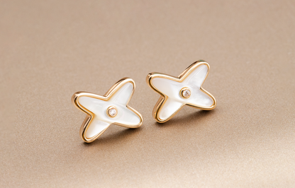 [CharmAmor]JEUX DE WHITE MOP PINK GOLD DIAMOND EARRINGS