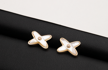 [CharmAmor]JEUX DE WHITE MOP PINK GOLD DIAMOND EARRINGS