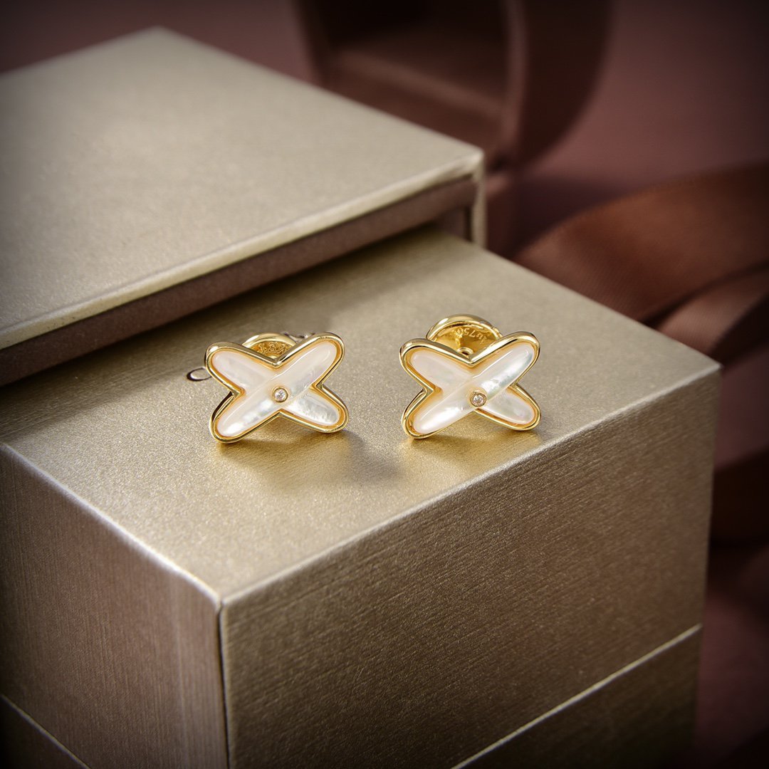 [CharmAmor]JEUX DE WHITE MOP GOLD DIAMOND EARRINGS