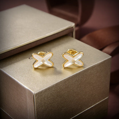 [CharmAmor]JEUX DE WHITE MOP GOLD DIAMOND EARRINGS