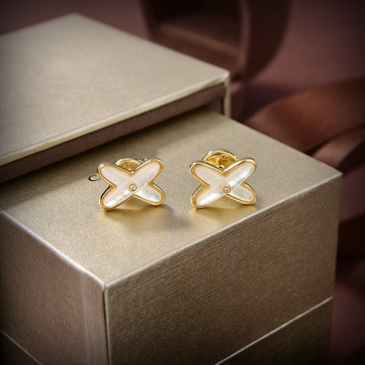 [CharmAmor]JEUX DE WHITE MOP GOLD DIAMOND EARRINGS