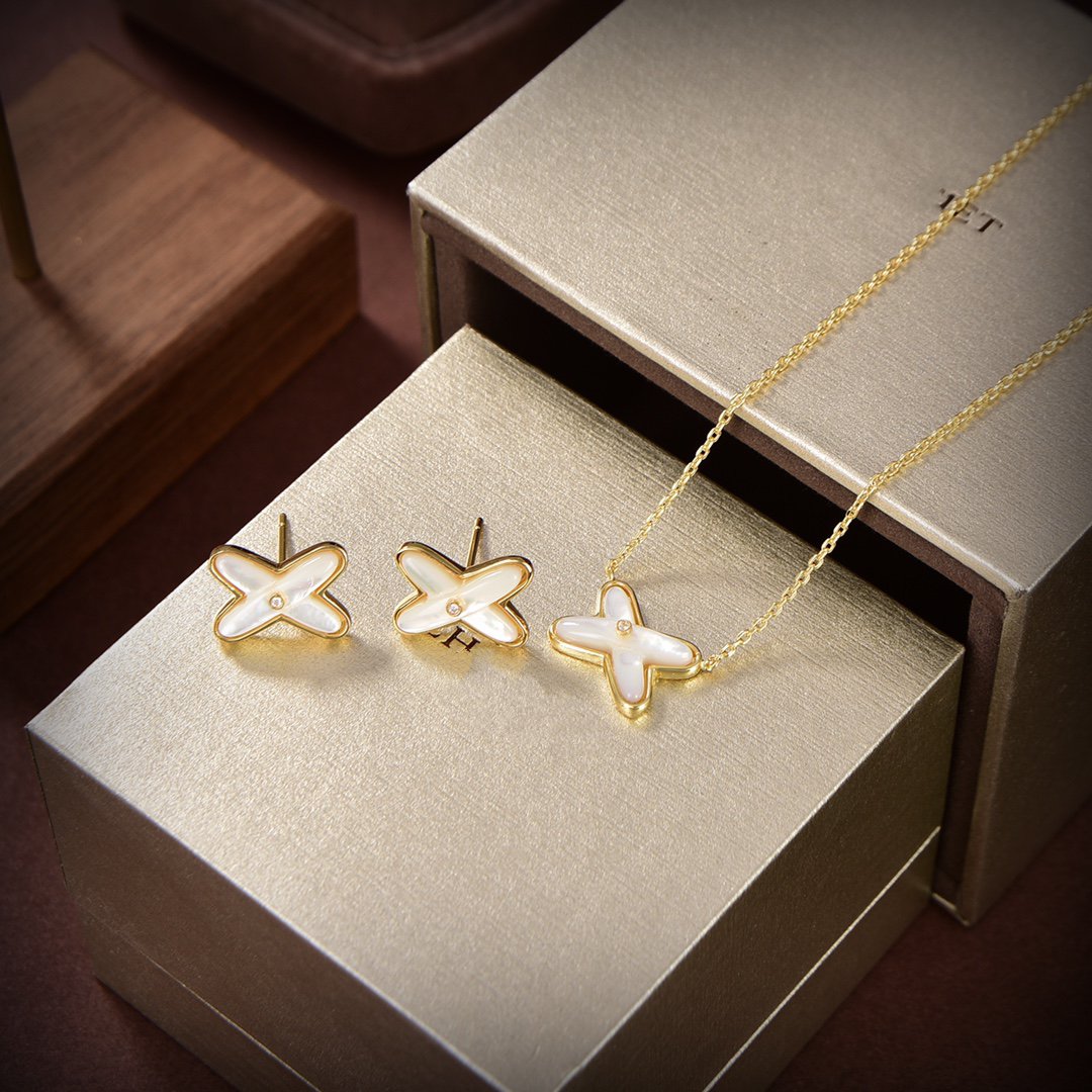 [CharmAmor]JEUX DE WHITE MOP GOLD DIAMOND EARRINGS