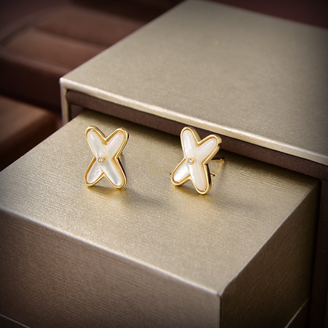 [CharmAmor]JEUX DE WHITE MOP GOLD DIAMOND EARRINGS