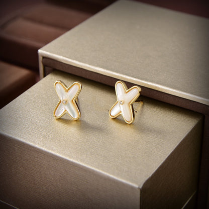 [CharmAmor]JEUX DE WHITE MOP GOLD DIAMOND EARRINGS