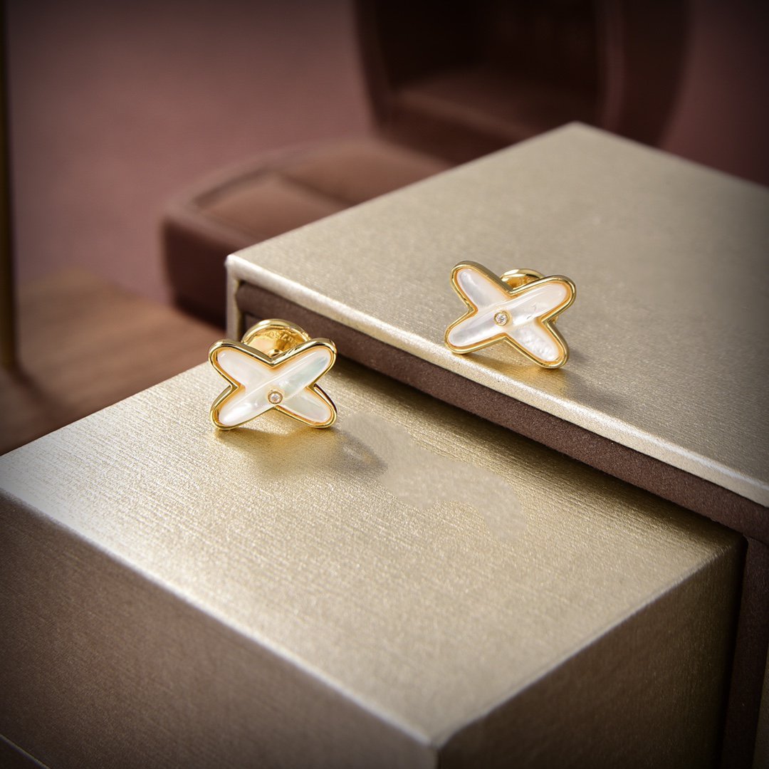 [CharmAmor]JEUX DE WHITE MOP GOLD DIAMOND EARRINGS