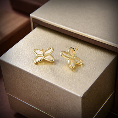 [CharmAmor]JEUX DE WHITE MOP GOLD DIAMOND EARRINGS