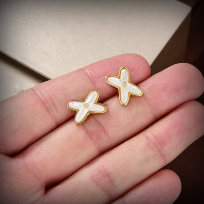 [CharmAmor]JEUX DE WHITE MOP GOLD DIAMOND EARRINGS