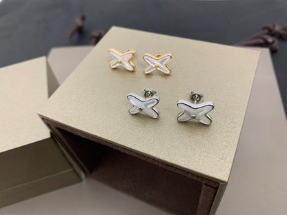 [CharmAmor]JEUX DE WHITE MOP SILVER DIAMOND EARRINGS