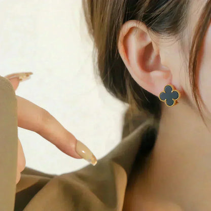 [CharmAmor]CLOVER MEDIUM 1 MOTIFS  ONYX STUD EARRINGS