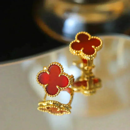 [CharmAmor]CLOVER MEDIUM 1 MOTIFS CARNELIAN  EARRINGS