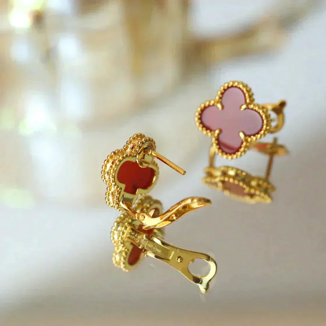 [CharmAmor]CLOVER MEDIUM 1 MOTIFS CARNELIAN  EARRINGS