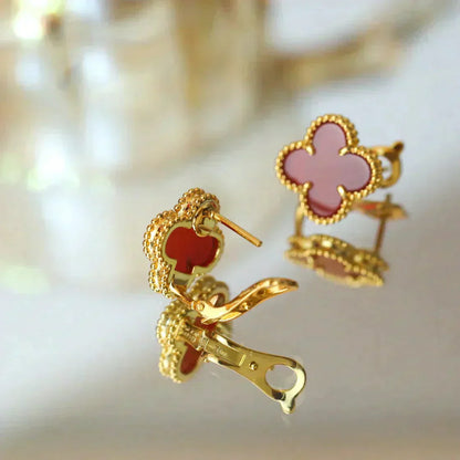 [CharmAmor]CLOVER MEDIUM 1 MOTIFS CARNELIAN  EARRINGS