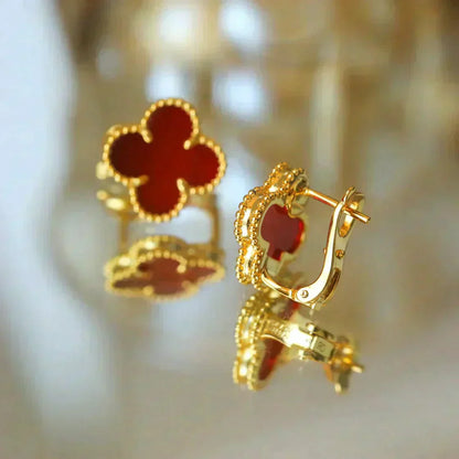 [CharmAmor]CLOVER MEDIUM 1 MOTIFS CARNELIAN  EARRINGS