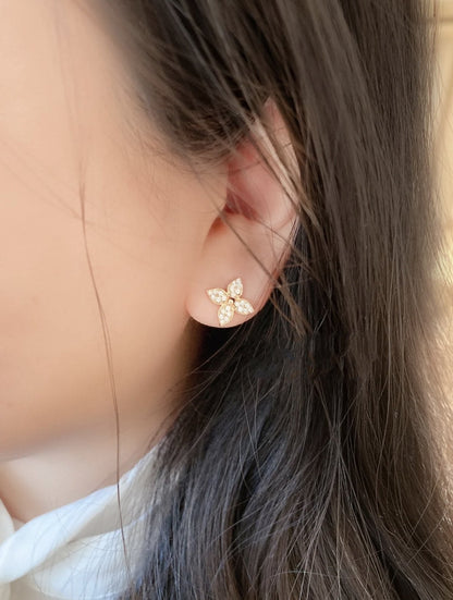 [CharmAmor]STAR BLOSSOM STUD EARRINGS PINK GOLD DIAMONDS
